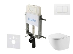 Kielle - Genesis New Set predstenovej inštalácie, kompaktného klozetu Oudee, Vortex Rimless+, dosky softclose a tlačidla Gemini New III, lesklá biela (30528SZ43)