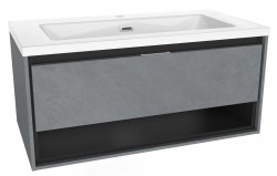 Kielle - Meara Skrinka s umývadlom 90 cm, betón/matná čierna (50026S905)