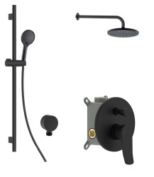 Kielle - Nefia Sprchový set s batériou pod omietku, na 2 spotrebiče, s príslušenstvom EcoSpare a telesom, matná čierna (20627SP104)
