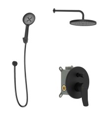 Kielle - Nefia Sprchový set s batériou pod omietku, na 2 spotrebiče, s príslušenstvom EcoSpare a telesom, matná čierna (20627SP114)