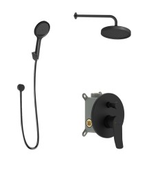 Kielle - Nefia Sprchový set s batériou pod omietku, na 2 spotrebiče, s príslušenstvom EcoSpare a telesom, matná čierna (20627SP134)