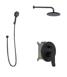 Kielle - Nefia Sprchový set s batériou pod omietku, na 2 spotrebiče, s príslušenstvom EcoSpare a telesom, matná čierna (20627SP144)