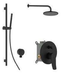 Kielle - Nefia Sprchový set s batériou pod omietku, na 2 spotrebiče, s príslušenstvom EcoSpare a telesom, matná čierna (20627SP84)