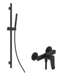 Kielle - Nefia Sprchový set s batériou, tyčou, hadicou a sprchovou hlavicou EcoSpare, matná čierna (20627SN24)