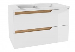 Kielle - Oudee Skrinka s umývadlom 80 cm, lesklá biela/tmavý dub (50002S810)