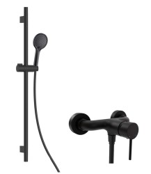 Kielle - Oudee Sprchový set s batériou, tyčou, hadicou a sprchovou hlavicou EcoSpare, matná čierna (20602SN44)