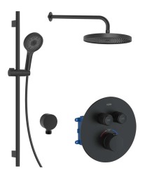 Kielle - Oudee Sprchový set s termostatickou batériou pod omietku, na 2 spotrebiče, s príslušenstvom EcoSpare a telesom, matná čierna (20602SPT14)