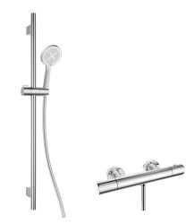 Kielle - Oudee Sprchový set s termostatickou batériou, tyčou, hadicou a sprchovou hlavicou EcoSpare, chróm (20602SNT40)