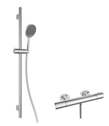 Kielle - Oudee Sprchový set s termostatickou batériou, tyčou, hadicou a sprchovou hlavicou EcoSpare, chróm (20602SNT60)