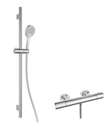 Kielle - Oudee Sprchový set s termostatickou batériou, tyčou, hadicou a sprchovou hlavicou EcoSpare, chróm (20602SNT70)