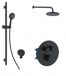 Kielle - Oudee Termostatická batéria pod omietku, na 2 spotrebiče, s príslušenstvom EcoSpare a telesom, matná čierna (20602SPT64)