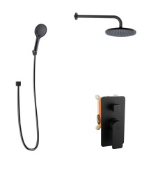 Kielle - Vega Sprchový set s batériou pod omietku, na 2 spotrebiče, s príslušenstvom EcoSpare a telesom, matná čierna (20618SP124)