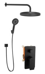 Kielle - Vega Sprchový set s batériou pod omietku, na 2 spotrebiče, s príslušenstvom EcoSpare a telesom, matná čierna (20618SP44)