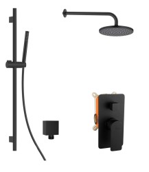 Kielle - Vega Sprchový set s batériou pod omietku, na 2 spotrebiče, s príslušenstvom EcoSpare a telesom, matná čierna (20618SP64)