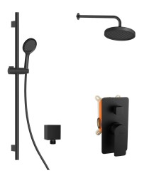 Kielle - Vega Sprchový set s batériou pod omietku, na 2 spotrebiče, s príslušenstvom EcoSpare a telesom, matná čierna (20618SP74)