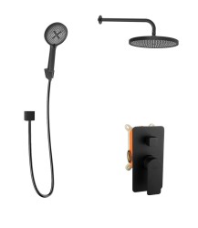 Kielle - Vega Sprchový set s batériou pod omietku, na 2 spotrebiče, s príslušenstvom EcoSpare a telesom, matná čierna (20618SP94)