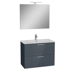 Koupelnová sestava s umyvadlem zrcadlem a osvětlením VitrA Mia 79x61x39,5 cm antracit lesk (MIASET80A)