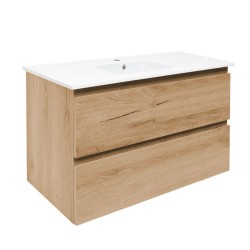 Kúpeľňová skrinka 2 zásuvková s keramickým umývadlom SAT B-Way 99x50x45 cm dub mat BWAY2100OAKU4BI (BWAY2100OAKU4BI)