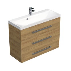 Kúpeľňová skrinka s chrómovými úchytmi a umývadlom SAT Cube Way 100x71x40 cm dub Hickory mat CUBE21003DH (CUBE21003DH)