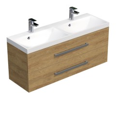 Kúpeľňová skrinka s chrómovými úchytmi a umývadlom SAT Cube Way 120x53x40 cm dub Hickory mat CUBE2120ZDH (CUBE2120ZDH)