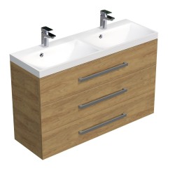 Kúpeľňová skrinka s chrómovými úchytmi a umývadlom SAT Cube Way 120x76,5x40 cm dub Hickory mat CUBE21203DH (CUBE21203DH)