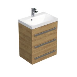 Kúpeľňová skrinka s chrómovými úchytmi a umývadlom SAT Cube Way 60x76,5x40 cm dub Hickory mat CUBE2603DH (CUBE2603DH)