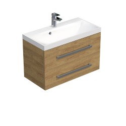 Kúpeľňová skrinka s chrómovými úchytmi a umývadlom SAT Cube Way 80x53x40 cm dub Hickory mat CUBE280ZDH (CUBE280ZDH)