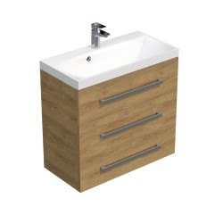 Kúpeľňová skrinka s chrómovými úchytmi a umývadlom SAT Cube Way 80x71x40 cm dub Hickory mat CUBE2803DH (CUBE2803DH)
