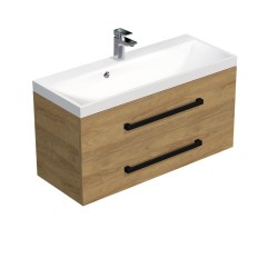 Kúpeľňová skrinka s čiernou úchytkou a umývadlom SAT Cube Way 100x53x40 cm dub Hickory mat CUBE2C100ZDH (CUBE2C100ZDH)