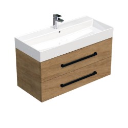 Kúpeľňová skrinka s čiernou úchytkou a umývadlom SAT Cube Way 100x53x46 cm dub Hickory mat CUBE46C1002DHSAT (CUBE46C1002DHSAT)