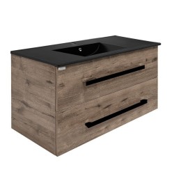Kúpeľňová skrinka s čiernou úchytkou a umývadlom SAT Cube Way 100x53x46 cm dub Wellington mat CUBE46C1002DWMODC (CUBE46C1002DWMODC)