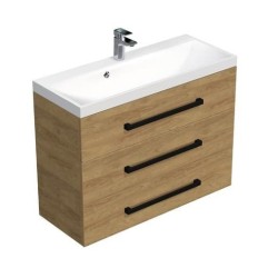 Kúpeľňová skrinka s čiernou úchytkou a umývadlom SAT Cube Way 100x71x40 cm dub Hickory mat CUBE2C1003DH (CUBE2C1003DH)