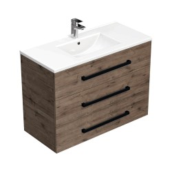 Kúpeľňová skrinka s čiernou úchytkou a umývadlom SAT Cube Way 100x76,5x46 cm dub Wellington mat CUBE46C1003DWMOD (CUBE46C1003DWMOD)
