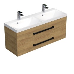 Kúpeľňová skrinka s čiernou úchytkou a umývadlom SAT Cube Way 120x47,5x40 cm dub Hickory mat CUBE2C120ZDH (CUBE2C120ZDH)