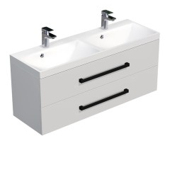 Kúpeľňová skrinka s čiernou úchytkou a umývadlom SAT Cube Way 120x53x40 cm biela lesk lesk/mat CUBE2C120ZBL (CUBE2C120ZBL)