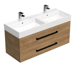 Kúpeľňová skrinka s čiernou úchytkou a umývadlom SAT Cube Way 120x53x46 cm dub Hickory mat CUBE46C1202DHSAT (CUBE46C1202DHSAT)