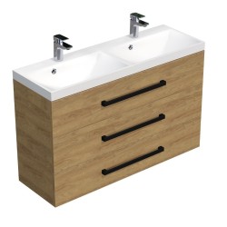 Kúpeľňová skrinka s čiernou úchytkou a umývadlom SAT Cube Way 120x76,5x40 cm dub Hickory mat CUBE2C1203DH (CUBE2C1203DH)