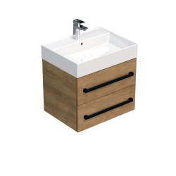 Kúpeľňová skrinka s čiernou úchytkou a umývadlom SAT Cube Way 60x53x46 cm dub Hickory mat CUBE46C602DHSAT (CUBE46C602DHSAT)