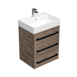 Kúpeľňová skrinka s čiernou úchytkou a umývadlom SAT Cube Way 60x71x46 cm dub Wellington mat CUBE46C603DWSAT (CUBE46C603DWSAT)