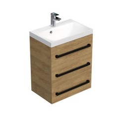 Kúpeľňová skrinka s čiernou úchytkou a umývadlom SAT Cube Way 60x76,5x40 cm dub Hickory mat CUBE2C603DH (CUBE2C603DH)