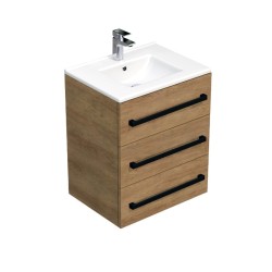 Kúpeľňová skrinka s čiernou úchytkou a umývadlom SAT Cube Way 60x76,5x46 cm dub Hickory mat CUBE46C603DHMOD (CUBE46C603DHMOD)