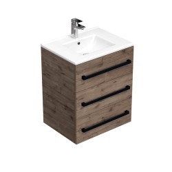 Kúpeľňová skrinka s čiernou úchytkou a umývadlom SAT Cube Way 60x76,5x46 cm dub Wellington mat CUBE46C603DWMOD (CUBE46C603DWMOD)