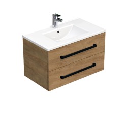 Kúpeľňová skrinka s čiernou úchytkou a umývadlom SAT Cube Way 80x53x46 cm dub Hickory mat CUBE46C802DHMOD (CUBE46C802DHMOD)