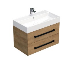 Kúpeľňová skrinka s čiernou úchytkou a umývadlom SAT Cube Way 80x53x46 cm dub Hickory mat CUBE46C802DHSAT (CUBE46C802DHSAT)