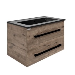 Kúpeľňová skrinka s čiernou úchytkou a umývadlom SAT Cube Way 80x53x46 cm dub Wellington mat CUBE46C802DWMODC (CUBE46C802DWMODC)