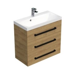 Kúpeľňová skrinka s čiernou úchytkou a umývadlom SAT Cube Way 80x76,5x40 cm dub Hickory mat CUBE2C803DH (CUBE2C803DH)