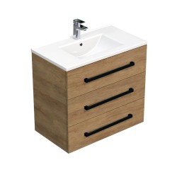 Kúpeľňová skrinka s čiernou úchytkou a umývadlom SAT Cube Way 80x76,5x46 cm dub Hickory mat CUBE46C803DHMOD (CUBE46C803DHMOD)