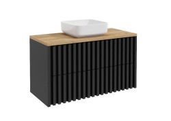 Kúpeľňová skrinka s dubovou doskou SAT Delano 100x56x46 cm čierna mat DELANO100ZCDE (DELANO100ZCDE)
