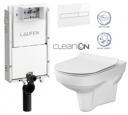 LAUFEN Podomít. systém LIS TW1 SET s bielym tlačidlom + WC CERSANIT CITY NEW CLEANON + WC SEDENIE SLIM (H8946630000001BI CI2)