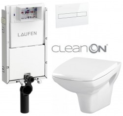 LAUFEN Podomít. systém LIS TW1 SET s bielym tlačidlom + WC CERSANIT CLEANON CARINA + SEDADLO (H8946630000001BI CA1)